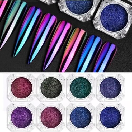 0.2g/Box Chameleon Mirror Laser Nail Glitter Powders Auroras Effect Nail Art Chrome Pigment Dust Image DIY Design Decoration