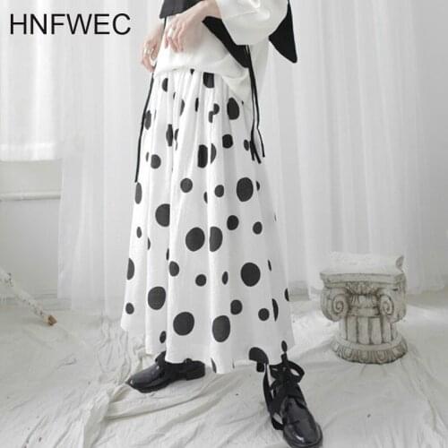 New Spring Autumn 2020 High Elastic Waist White Dot Printed Pleated Temperament Half-body Skirt Women Fashion Tide V845