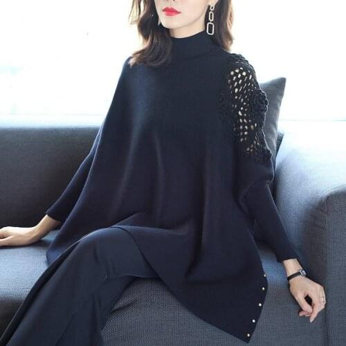 Women autumn Fashion Plus Size Loose O Neck Shirts design Batwing-sleeved Solid Color Casual Irregular Tops