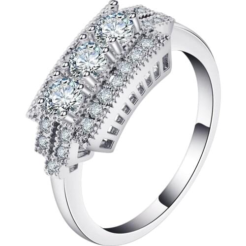 Shining Pave Zircon Stone Wedding Engagement Rings For Women Silver Color Unique CZ Round Rings Female Charm Ringen Voor Vrouwen