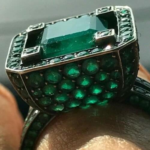 Women Fashion 925 Silver Color Ring Luxury Elegant 13.25CT Natural Emerald Jewelry Wedding Engagement Party Ring Size 5-11