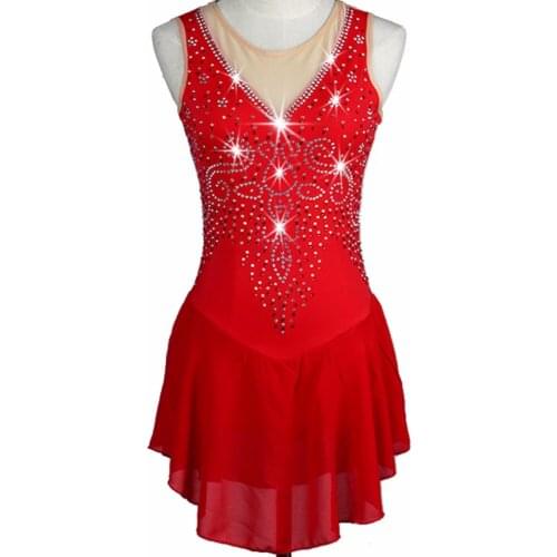 Girl Women latin rumba Ice Skating Dress red Competition Ice Figure Skating Dress for Patinaje Gymnastics Performance TXH-B028