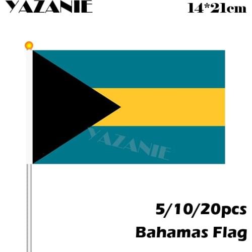 YAZANIE 14*21cm 5/10/20pcs Bahamas National Handing Flag All Countries Word Custom Flag Waving Shake Flag with Plastic Poles