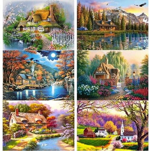New 5D DIY Diamond Painting Full Square Round Drill Scenic Lodge Diamond Embroidery Scenery Cross Stitch Crafts Home Decor Gift
