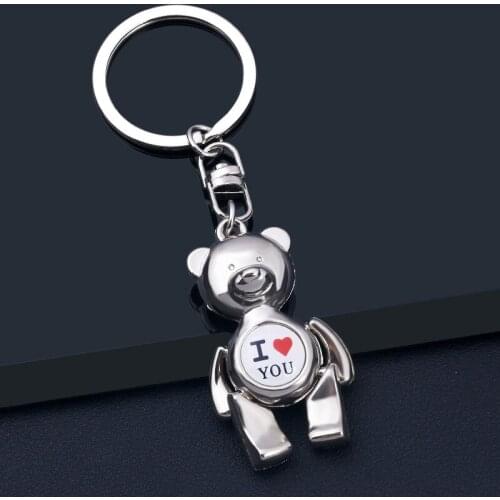 FREE SHIPPING BY DHL 100pcs/lot Novelty Metal I Love You Bear Keychains Zinc Alloy Bear Keyrings Movable Legs Lovers Gifts