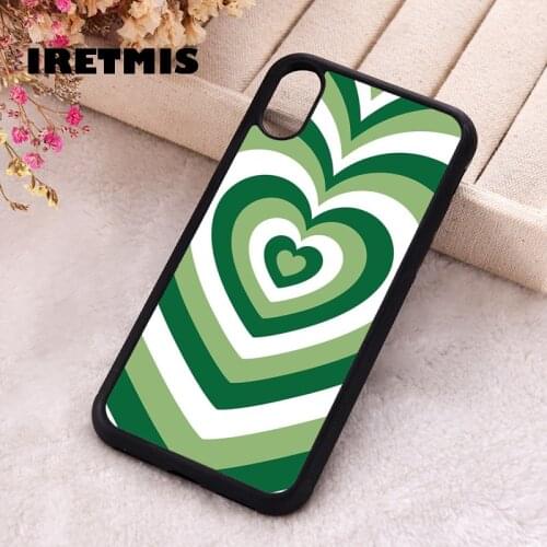 Iretmis 5 5S SE Phone Cover Case for iPhone 6 6S 7 8 Plus X Xs XR 11 12 Mini Pro Max Rubber Silicone Matcha Love Green Hearts