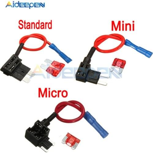 1Pcs 12V Fuse Holder Add-a-circuit TAP Adapter Micro Mini Standard ATM APM Blade Auto Fuse with 10A Blade Car Fuse With Holder