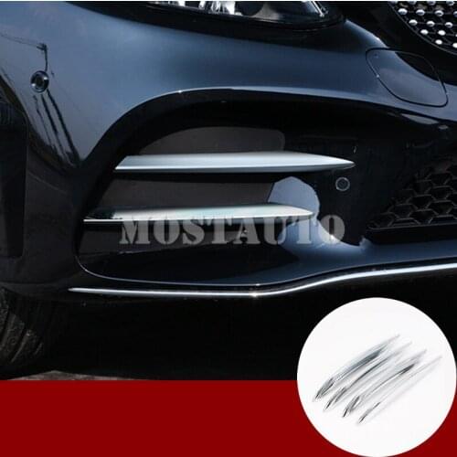 For Benz C Class W205 S205 ABS Front Bumper Grille Fog Light Trim Cover 2019 4pcs Car Accessories Interior Car Decor Car Trim
