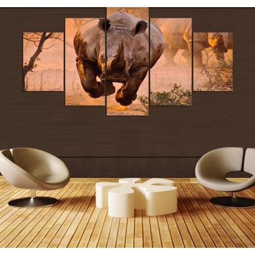 For Living Room Modern HD Printed Pictures 5 Panel Rhinoceros Head Animal Wall Art Home Decor Framework Canvas Painting Poster