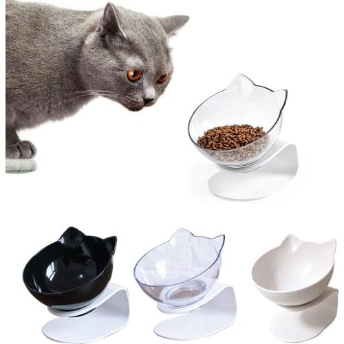Cat Double Bowl Non-slip Cat Bowl Transparent AS Material Food Bowl With Protection Cervical Dog Bowl Transparent Pet Supplies