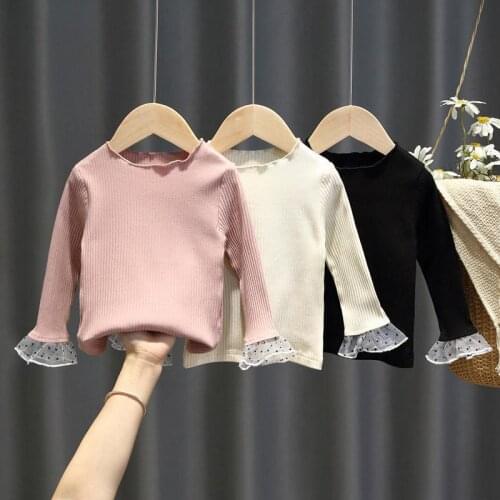 Girls Long Sleeve T-shirt 2021 Spring and Autumn New Foreign Style Girls Lace Princess Bottom Coat Elastic Top Childrens Wear