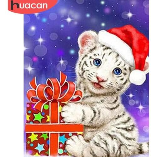 HUACAN 5D Diamond Painting Tiger Picture Of Rhinestone Winter DIY Diamond Embroidery Cross Stitch Animal Home Decoration