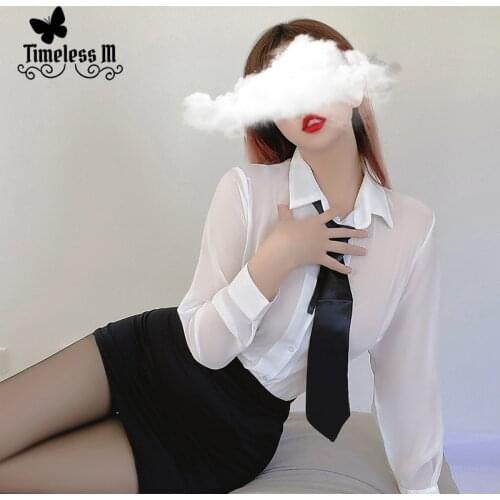 Sexy Exotic Office Lady Cosplay Outfit For Women Erotic Transparent Top Black Tie Korean Fashion Style High School Girl Uniform