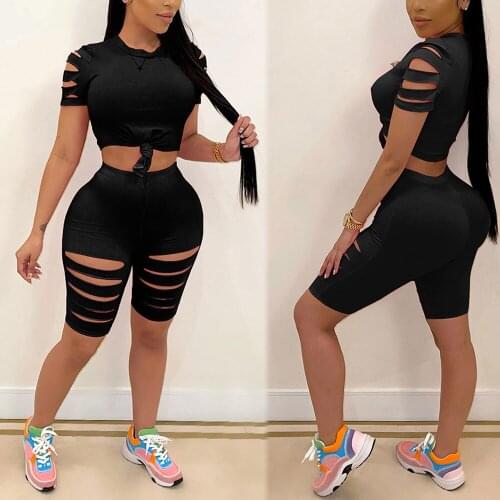 Summer New Product Hot Sale Fashion Womens Casual Sports Suit Hole 2-Piece Set of Home Commuter Hot Recommended