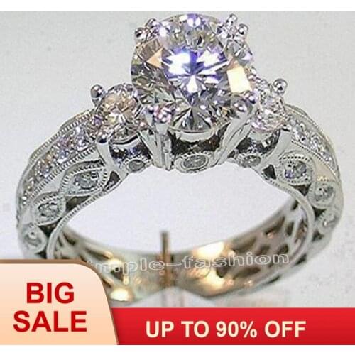 Fashion Jewelry Women Engagement Jewelry Three-stone 7mm Cz 5A Zircon stone 10KT White Gold Filled Wedding Band Ring Sz 5-11