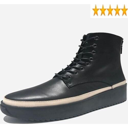 Top Thick Bottom Vintage High Mens Cowhide Ankle Autumn Winter New British Genuine Leather Round Toe Zip Platform Boots