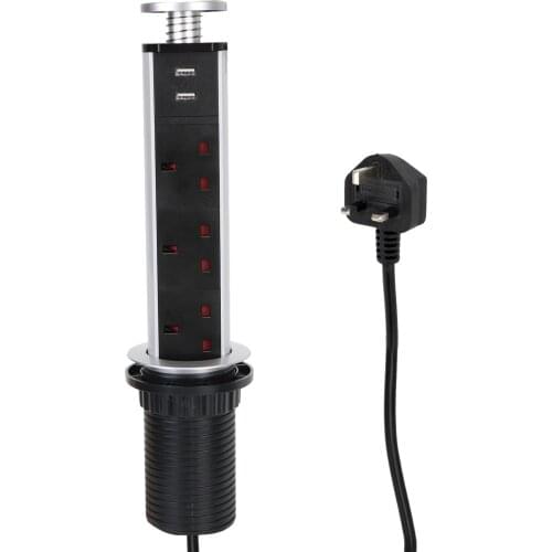 Table Desktop Socket UK & USB Ports With USB Charging Pull Pop Up Socket UK Plug Pop Up Socket
