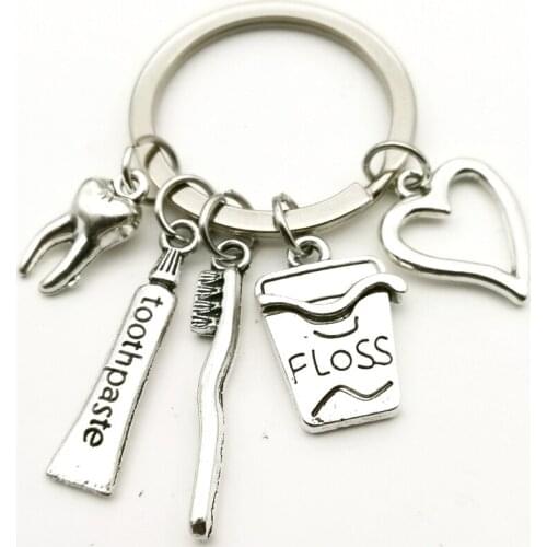 New Fashion Life Toothbrush Toothpaste Floss Bag Lobster Keychain Jewelry Antique Silver Plated Men and Women Keychain Pendant