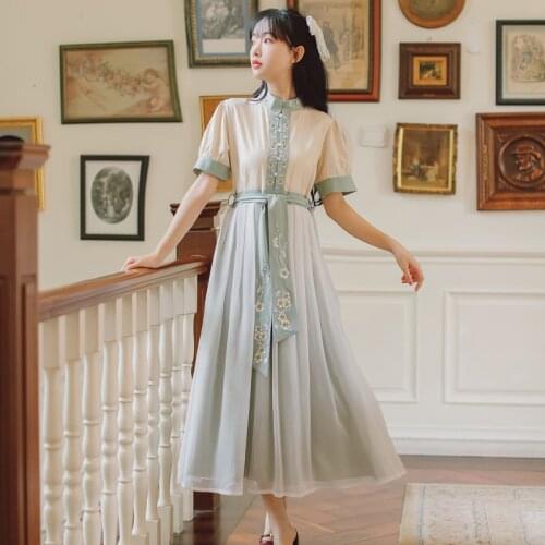2020 new fashion womens clothing Ankle-Length Stand Patchwork women dress