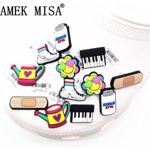 Original 1pcs Piano PVC Shoe Charms Accessories NEW Band Aid Heart flower Kettle Bottle Sandals JIBZ fit Croc Charms Kids Gifts