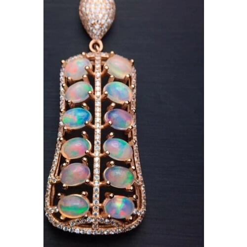 Natural Multicolor oapl gem big Feather Fan Pendant natural gemstone pendant necklace S925 silver Fashion girl gift jewelery