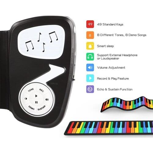 Portable Electronic Piano 49 Keys Rainbow Electronic eyboard Flexible Silicone Roll Up Piano Folding Electronic Keyboard