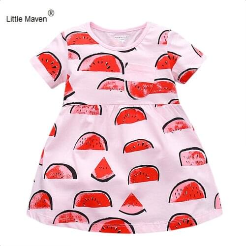 Little Maven 1-6years Girls DRESSES 100% Cotton Casual Childrens Dresses watermelon Print Knee-Length O-neck Tops kids clothing