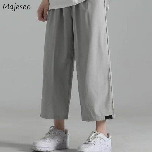 Calf-length Casual Pants Men Straight Solid Loose Thin Breathable Sweatpants Teens All-match Vintage Hip Hop Preppy Style Trendy
