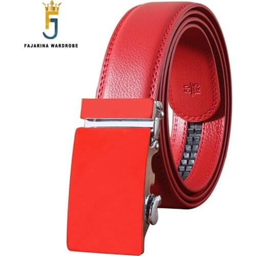 FAJARINA Unisex Fashion Style Belt Red Cowhide Genuine Leather Pure Colour Blank Automatic Metal Belts for Male Female AUTBT010