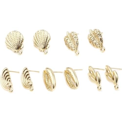 DoreenBeads Handmade Ear Post Stud Earrings Findings Wing Shell Shaped Gold Color Metal DIY Making Jewelry Gifts For Women,2PCs
