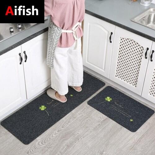 Gray Leaf Kitchen Mat Set Water And Oil Absorption Kitchen Mats Non-Slip Household Decorative Carpet Solid Color Strips DZ021-4