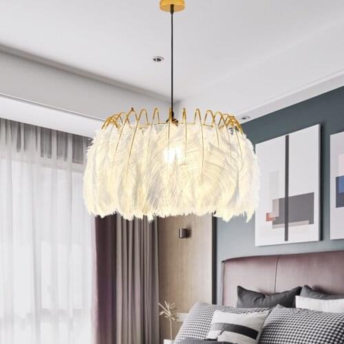 Modern Led Pendant Lamps Feather Nordic Hanging Lighting Fixtures Living Bedroom Indoor Decor White Luminaire Suspension Lights