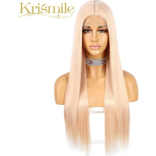 Light Pink Synthetic Lace Wig Long Straight T Middle Part Soft Hair Daily for Women Cosplay Party Heat Resistant Spring Make Up