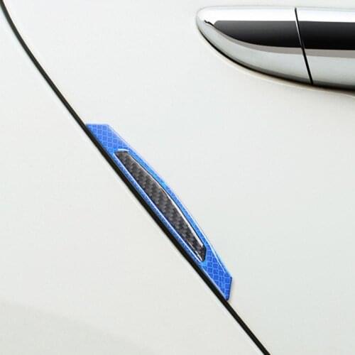 4Pcs Carbon Fiber Reflective Car Door Anti-Scratch Protection Bumper Strip Decor