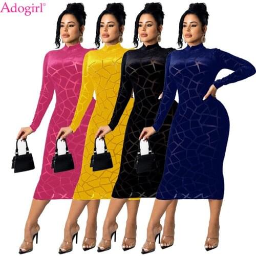 Adogirl Spider Web Print Midi Party Dress 2021 Autumn Winter Women Turtleneck Long Sleeve Bodycon Club Wear Sheath Vestidos