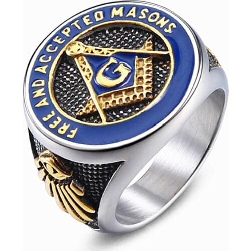 Vintage Punk AG Masonic Men Alloy Ring Silver Color Epoxy Finger Ring Men Stainless Steel Jewelry Wholesale Fashion Hand Jewelry
