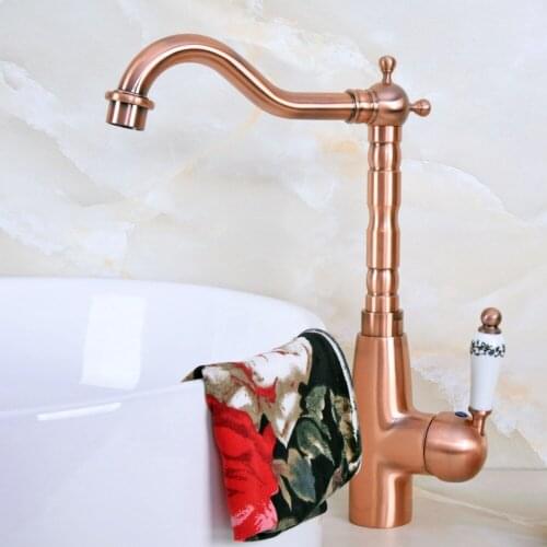 Vintage Retro Antique Red Copper Brass Kitchen Wet Bar Bathroom Vessel Sink Faucet Single Hole Swivel Spout Mixer Tap anf635