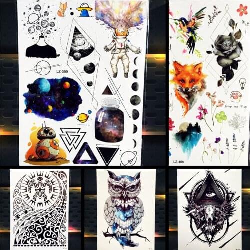 Waterproof Galaxy Planet Astronaut Design Temporary Tattoo Sticker Men Women Body Art Fake Star Moon Arm Tattoo Stickers PLZ399