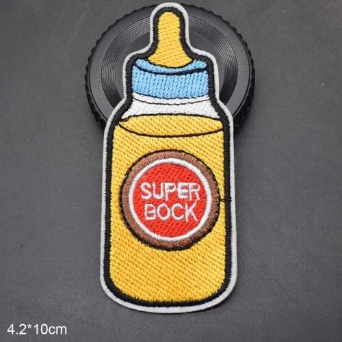 Funny Yellow Bottle Feeder Super Bock Iron On Patch Embroidered Embroidery Clothes Patch For Clothing Clothes Stickers Garment