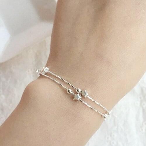 DreamySky New Arrivals Real Pure Silver Color Star Beads Bracelets For Women pulsera de plata Drop Shipping