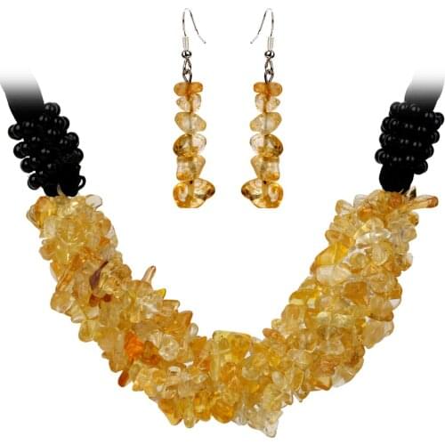 YACQ Citrine Charm Choker Collar Necklace 7 Layer 925 Sterling Silver Dangle Earrings Set Jewelry gift For Women Mom Girls