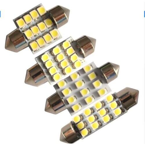 100 unids 12 LED 3528 SMD 1210 31 36 39 41mm Coche Lampara de Interior Blanco SMD Luz de Boveda del adorno C5W Bombilla 6423 645