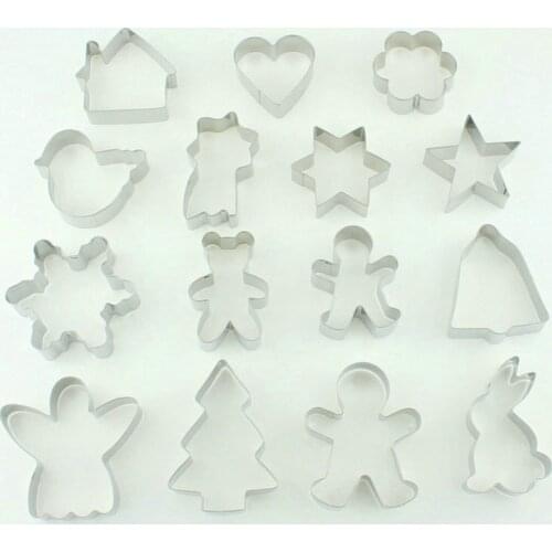 Kuki-fun 15pcs Metal Cookie Cutters Christmas Biscuit Mold Fondant Cake Decorating Tools