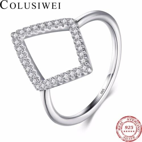 2018 New Design Fashion CZ Zircon Finger Simple Jewelry Genuine 925 Sterling Silver Geometric Ring For Women Engagement Gift