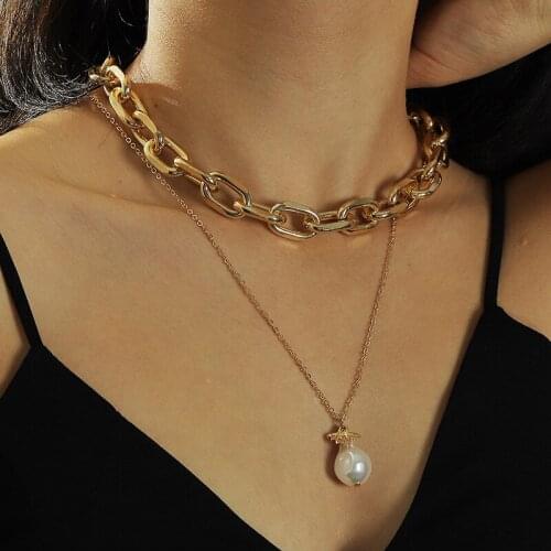 2020 European and American Fashion Jewelry Creative Chain Stacking Necklace Temperament Pearl Pendant Multi-layer Necklace