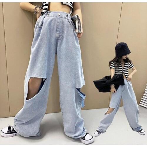 2021 new wholesale girls denim holes pants fashion summer girls jean pants 6-12t B238