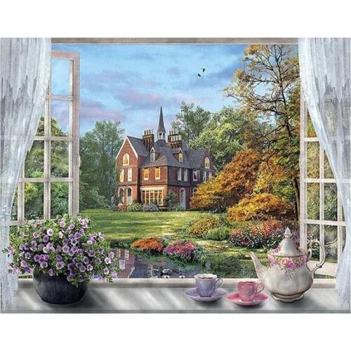 5d Diy Diamond Painting window Flower full square round Diamond Embroidery natural scenery almaznaya wedding DecorationZP-2628