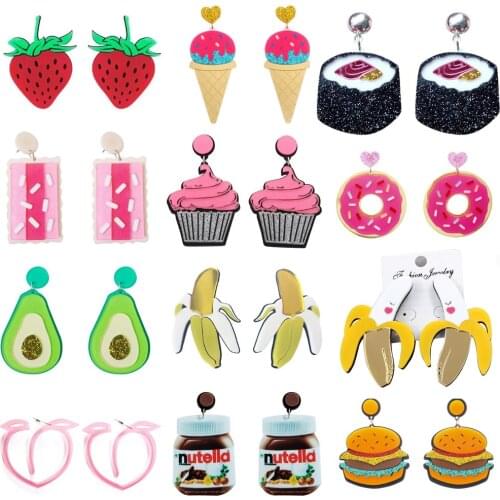 Fruit Mixed Food Acrylic Earrings For Women Donuts Candy Ice cream Cake Strawberry Cookies Avocado Drink Earrings Jewelry Gifts