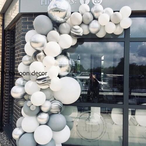 143pcs NEW YEAR DIY Balloons Garland Arch White Grey Agate Black Metal Silver Marble Baby Shower Birthday Party Wedding Decor