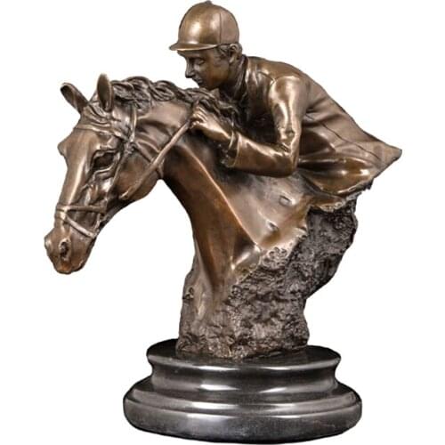 ArtsHom DS-606 Horsemanship Sculpture Vintage Horse Trainer Bust Bronze Statue Figurine with Marble Metal Artwork for Office Dec